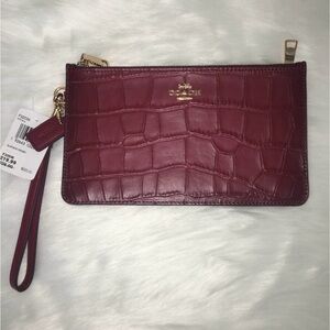 Coach Maroon Croc-Embossed Wristlet